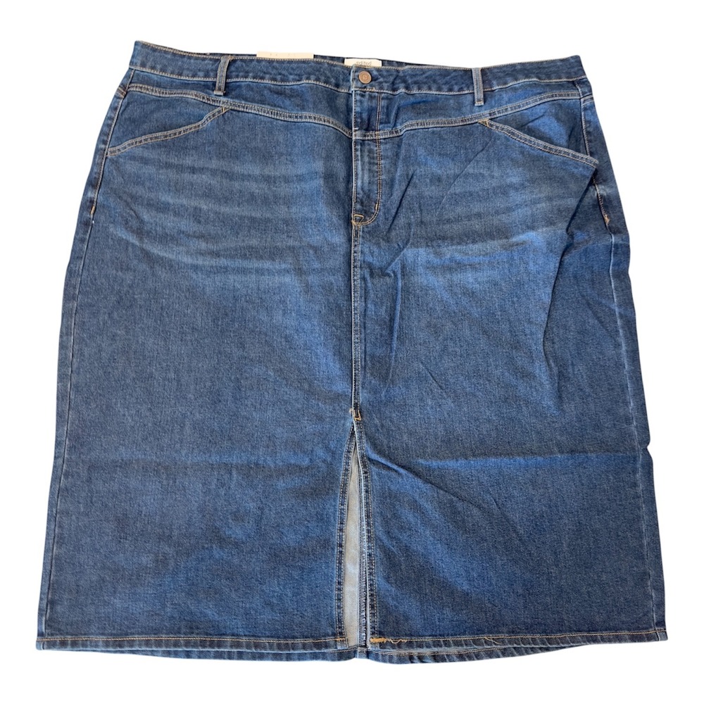 Edited x Hunter McGrady Womens 28W Dark Wash Denim Midi Skirt Front Slit ERW4006